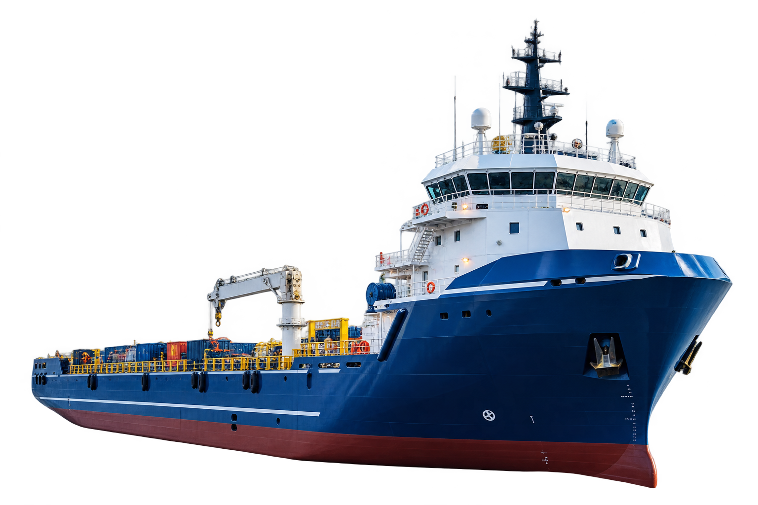 3D marine supply ship with deck equipment and cargo for vessel supply services