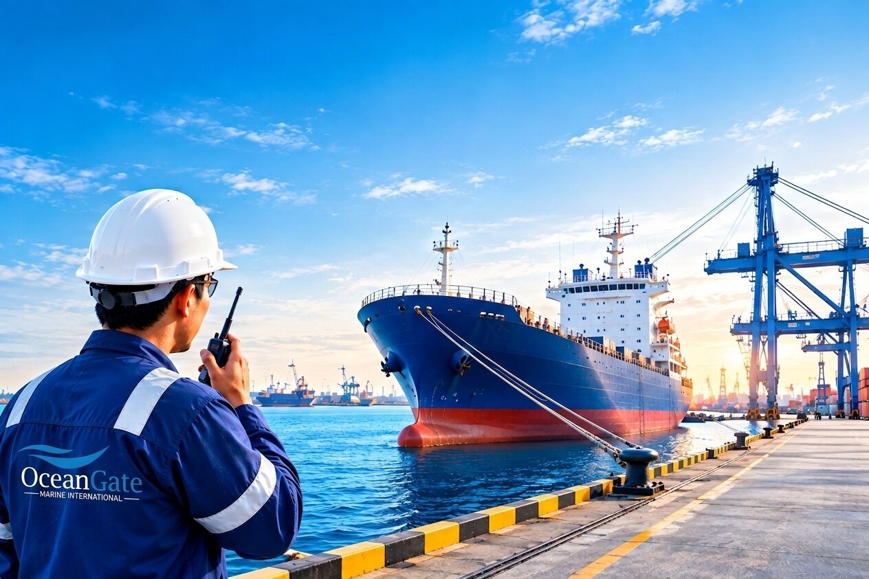 OceanGate Marine International ship chandling and maritime services at a commercial port